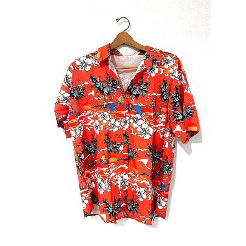 Hotouch Women's Hawiian Shirts Soft Cool Orange Boats and Floral Size XL - New